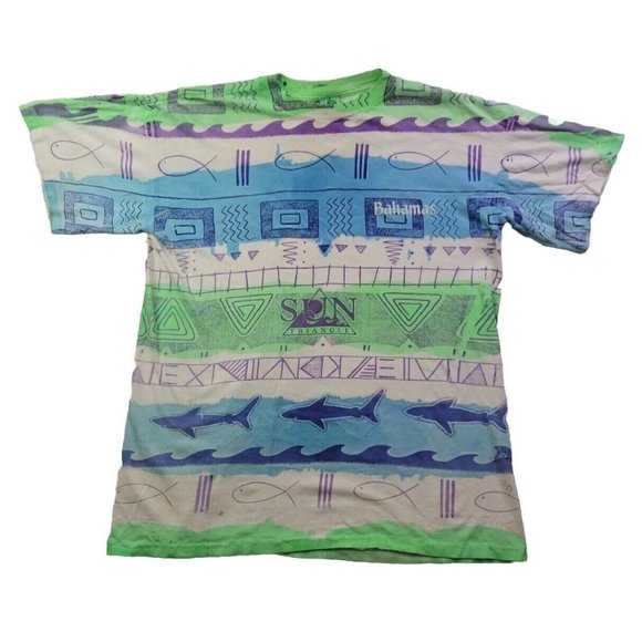 Vintage 80's Sun Triangle Men X/XL Tourist Shirt Tee Bahamas Single Stitch Aztec - Picture 1 of 11